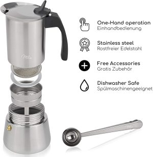 Milu Espressokocher 6 Tassen Edelstahl